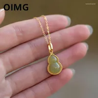 Pendant Necklaces OIMG Gold Color Luxury Natural Jade Necklace For Women Inlaid Jewelry Valentines Day Gift