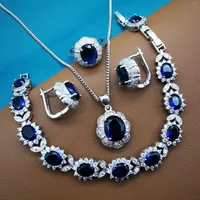 Necklace Earrings Set Pattern Emerald Tanzanian Zircon Blue European Jewelry Earring Bracelet Ring Of Four