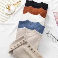 Women's Sweaters 2023 Autumn Women Long Sleeve Turtleneck Solid Button Casual Sweater Pullovers Knitted Warm Outwear