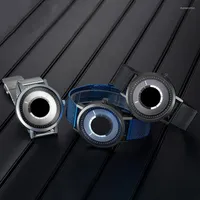 Wristwatches Fashion Unique Rotate Creative Watch Men's Steel Mesh Band Quartz Casual Sports Blue Watches Reloj Hombre