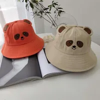Berets Cute Bear Ear Shaped Parent-Kid Bucket Cap Cartoon Panda Cotton Hats Spring Summer Outdoor Women Children Sun Panama Hat