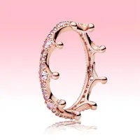 Pink Sparkling Crown Ring 18K Rose gold plated Wedding Jewelry for Pandora 925 Silver CZ diamond Wedding Rings Original box for Wo218x