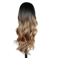 Synthetic Wigs Women Wig Black Gradual Golden Big Wave Natural Mid Length Curly Women Full Head Cover 220920