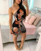 Casual Dresses For Women 2023 Summer Fashion Vintage Floral Tribal Print Sexy One Shoulder Sleeveless Skinny Daily Mini A Line Dress