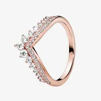 Rose gold plated Princess Wishbone Ring Women Girls Wedding Jewelry for Pandora Sterling Silver CZ diamond Rings with Original box293t