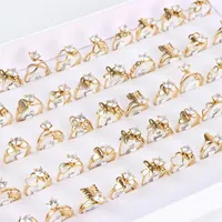 Cluster Rings 50Pcs Lot Fashion Hollow Stainless Steel Zircon ECG Ring For Women Heart Butterfly Mixed Style Wedding Party Gifts