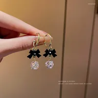 Dangle Earrings Black Bow Fashion Zircon Pendant Drop Earring 2023 Korean Trendy Elegant Luxury Party Accessories Gift