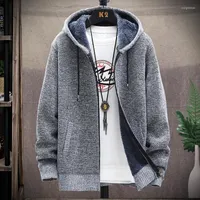 Men's Sweaters 2023 Autumn Korean Hooded Men's With Thick And Velvet Cardigan Knitted Sweatercoats Solid Jacket Male M-3XL 9802