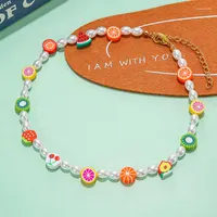 Chains Bohemian Colorful Polymer Clay Fruit Slice Pearl Necklace For Women Fashion Summer Beach Chain Choker Necklaces Collar Jewelry