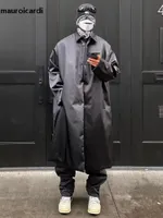 Men's Trench Coats Mauroicardi Spring Autumn Long Cool Oversized Waterproof Black Men with Back Slit Single Breasted Loose Outerwear 230331