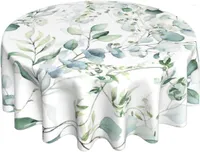 Table Cloth Watercolor Green Floral Leaf Eucalyptus Round Leaves Pattern Fabric 60 Inch Waterproof Washable Kitchen Dining Room