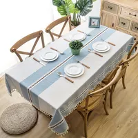 Plaid Decorative Linen Tablecloth With Tassel Waterproof Thicken Rectangular Wedding Dining Table Cover Tea Table Cloth304L