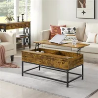 MAYKAR Wood Lift Top Coffee Table with Metal Frame for Living room, Rustic Brown