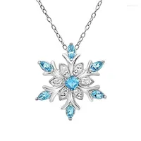 Pendant Necklaces Delicate Zircon Blue White Christmas Snowflake Cute Snow Long Sweater Chain Necklace For Women Girls Collar