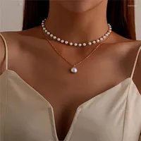 Choker Chokers Vintage Luxury Imitation Pearls Necklaces For Women Fashion Punk Pendant Multi Layered Statement Jewelry Llis22
