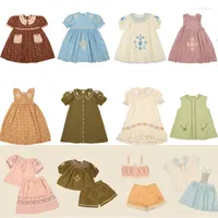 Girl Dresses APO 2023 Summer Girls Cute Flower Embroidery Short Sleeve Princess Baby Toddler Fashion Dress Kids