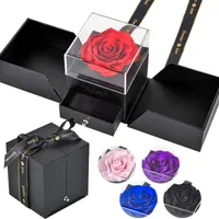Eternal Rose Preserved Flower Proposal Jewelry Box Earrings Necklace Storage Case Forever Love Wedding Christmas Valentines Gift P230331