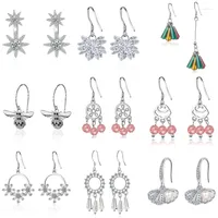 Hoop Earrings S925 Silver Lady Earring Icy Flower Bee Dreamcatcher Shell Pearl Snowflake Girl Women Birthday Gift Fashion Jewelry
