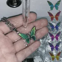 Chains Colorful Change Mood Butterfly Pendant Necklace Women Girls Temperature Control Clavicle Chain Romantic Jewelry
