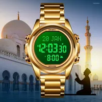 Wristwatches Skmei Muslim Watch Qibla Time Reminder Nmane Display Compass Relibious Month day Wristwatch For Islamic Kids Ramadan Gift
