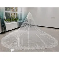 Bridal Veils 5 Metres Ivory Wedding Veil Lace Edge Appliques Cathedral Long Accessories White Tulle With Comb Cover Face Velos