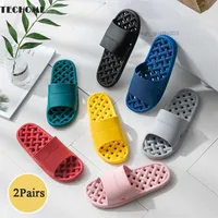 2Pairs Unisex Solid Soft Bottom Slipper Sandals Fashion Bathroom Slippers Indoor Non-slip Women and Men Home Flat Shoes Hole 211211