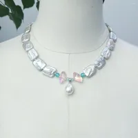 Choker Lii Ji White Pearl Necklace Crystal Shell Pendant Women Jewelry Gift Stock Sale 49cm