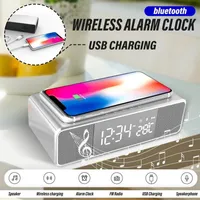 Wireless Phone Charger Alarm Clock Watch FM Radio Table Digital Clocks Thermometer with Desktop for Home Decor273P