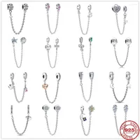 Loose Gemstones Silver 925 Sparkling Clear Sparkle Flower Safety Chain Charm Bead Fit Original Bracelet DIY Jewelry For Women