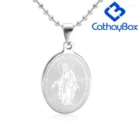 Pendant Necklaces Silver Color Stainless Steel Our Lady Of Grace Mary Oval Necklace 60CM SS Chain