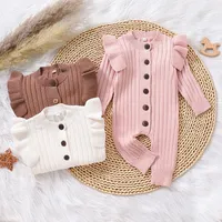 Rompers 018m born Girls Knitted Jumpsuit Baby Ruffled Sleeve Sweater Spring Autumn and Bolton Jumpsuit Winter Baby Girls Clothing 230330