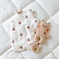 Sleeping Bags Cartoon Baby Plush Cotton Gauze Bag Sleeveless Vest Antikick Sleepsack for Born Autumn Winter Girl Boy Gowns 230331