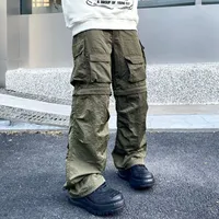 Men s Jeans Y2K Solid Knee Detachable Multi pockets Mens Cargo Pants Elastic Waist Straight Casual Trousers Loose Streetwear Overalls 230330