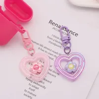 Colorful Hollow Heart Pendant Keychain Fashion Flowers Love Acrylic Key Chains Earphone Case Charms Bag Ornament Accessories