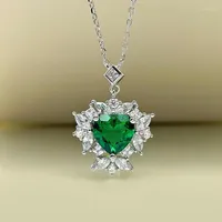 Chains S925 Silver Emerald Heart-shaped 5A Zircon 8 Necklace Flower Design High-end Female Jewelry