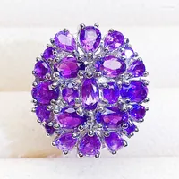 Cluster Rings Natural Real Amethyst Luxury Big Ring 925 Sterling Silver 0.25ct 14pcs 0.4ct 9pcs Gemstone Fine Jewelry X222165