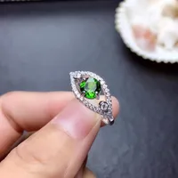 Cluster Rings Classic Clear Green Diopside Gemstone Ring For 925 Silver Jewelry Eyes Of Bright Color Natural Gem Girl Birthday Party Gift