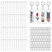 Keychains C9GF 48 Pcs Keychain Set Diy Handmade Crafts Rectangle Shape Clear Acrylic Blanks Keys Chain Rings For Tags