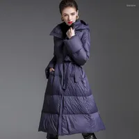 Women's Jackets Obrix White Duck Down Female Parka Winter Warm Long Jacket Hooded Casual Style Solid Color Coat For Women