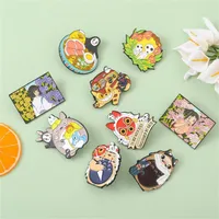Brooches 9pcs lot Miyazaki Hayao Animation Enamel Brooch Japanese Classic Cartoon Cute Clothes Accessories Color Metal Pin Badge