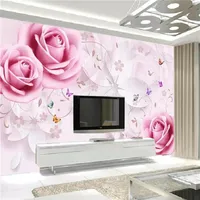 Custom Any Size 3d Wallpaper Rose Three-Dimensional Flower Butterfly Flying TV Background Wall Decoration Mural Wallpapers252S
