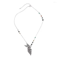 Pendant Necklaces Antique Silver Color Big Bird Necklace Asymmetric Acrylic Beads Vintage Rhinestone Jewelry