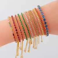 Charm Bracelets High-Quality Rainbow CZ Stone Bling Iced Out Pave Tennis Chain Bracelet For Women Adjustable Wedding Jewelry Gift
