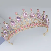 Tiaras Crystal Pink Queen Princess Tiaras and Crowns Bridal Headband Women Girls Prom Party Diadem Wedding Hair Jewelry Accessories Z03330