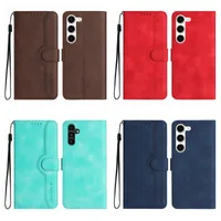 Business Wallet Cases For Samsung S23 Ultra S22 Plus Note 20 A33 A53 5G A22 A23 A32 4G Smile Leather Skin Feel Hand Feeling Card Slot Flip Cover Holder Phone Pouch Strap