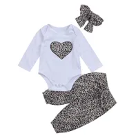 Clothing Sets Citgeett Spring Autumn 024M Infant Baby Girls 3Pcs Heart Leopard Print Long Sleeve BodysuitPantsHeadband Outfit 230331