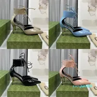 2023 designer luxury Sexy pointed toes heel sandals G familys womens patent leather Black blue pink silver Shallow-cut sandal ladys fashion Hollowed out side