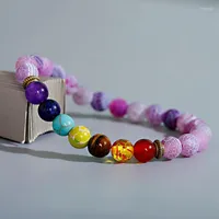 Strand Classic Purple Weathered Stone Beaded Bracelet 7 Chakra Yoga Energy Healing Elastic Wrap For Women