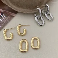 Hoop Earrings Brand Fashion Square Drop Earring Gold Plated Smooth Silver Gifts For Women Ladies Twist Stripe