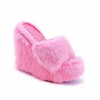 Slippers Fur Slippers Women's Wedge Heel Shoes Women High-heeled Furry Drag Fashion Outdoor All-match Shoes Slippers Furry Slides 230330